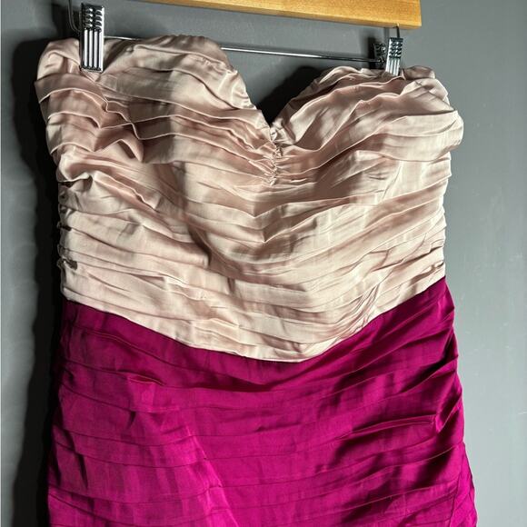 Express Pink Colorblock Strapless Ruched Dress Side Zip Size 12 - Picture 3 of 8
